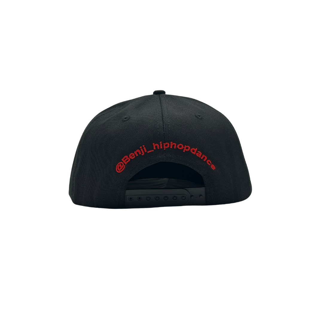 Benji Black Cotton fabric and PU leather brim Snapback cap