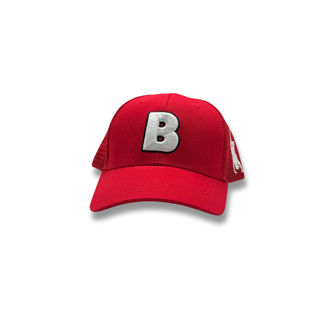 B Red Cotton fabric + mesh trucker cap