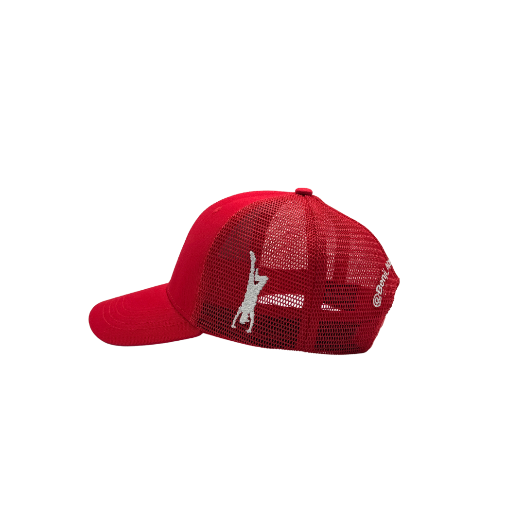 B Red Cotton fabric + mesh trucker cap
