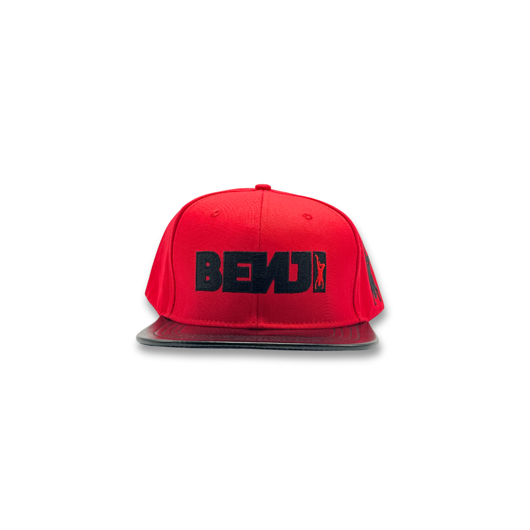 Handstand Red Cotton fabric and PU leather brim Snapback cap