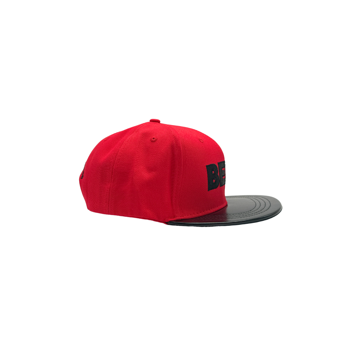 Handstand Red Cotton fabric and PU leather brim Snapback cap