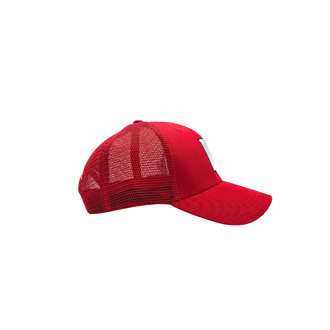 B  Red Cotton fabric + mesh trucker cap