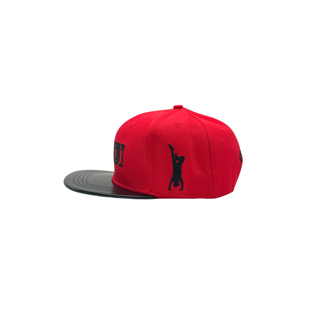 Handstand Red Cotton fabric and PU leather brim Snapback cap